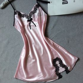 silk sling pajamas (Option: Black pink-L)