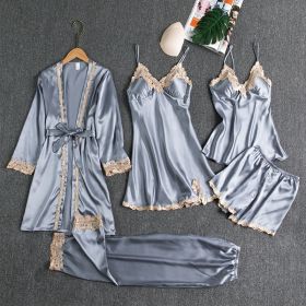 Women's Summer Ice Silk Pajamas With Chest Pad (Option: Sky Blue B-L)